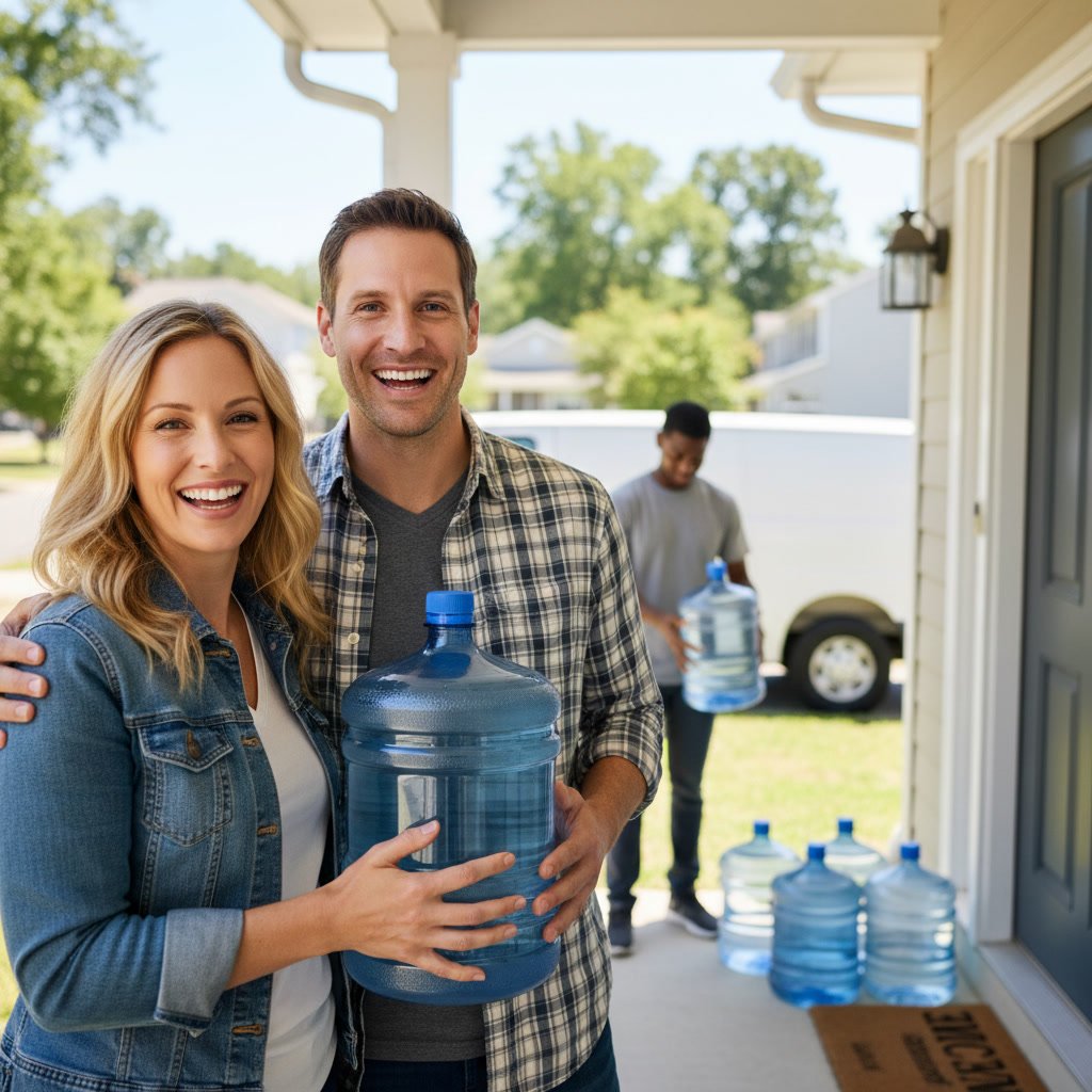 Water delivery service placing bottled water dispenser in Las Vegas home kitchen