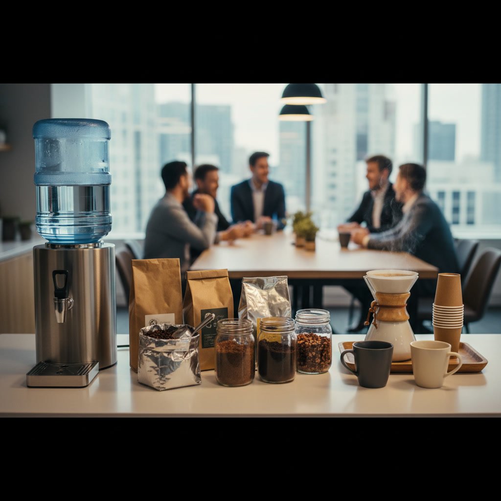office coffee brewing station with water cooler setup in Las Vegas workplace