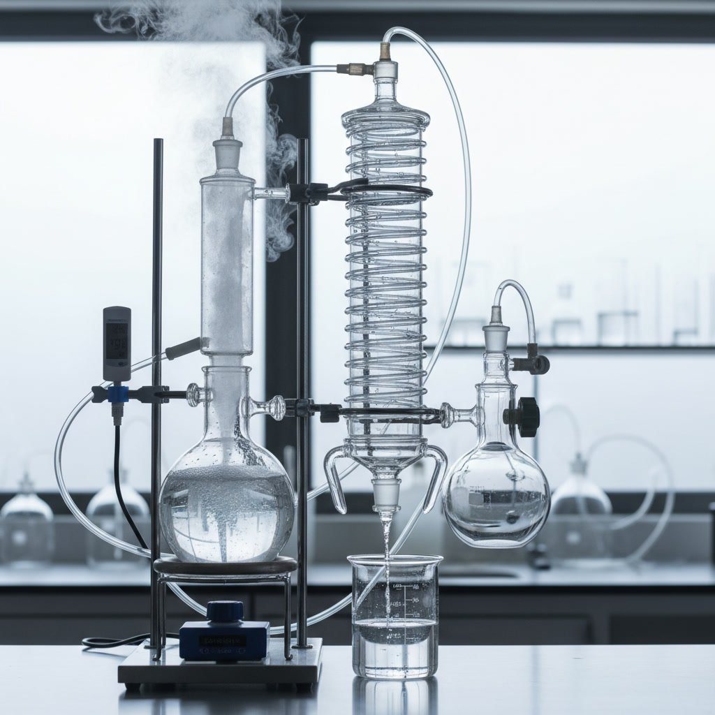 Water distillation equipment showing the boiling and condensation process