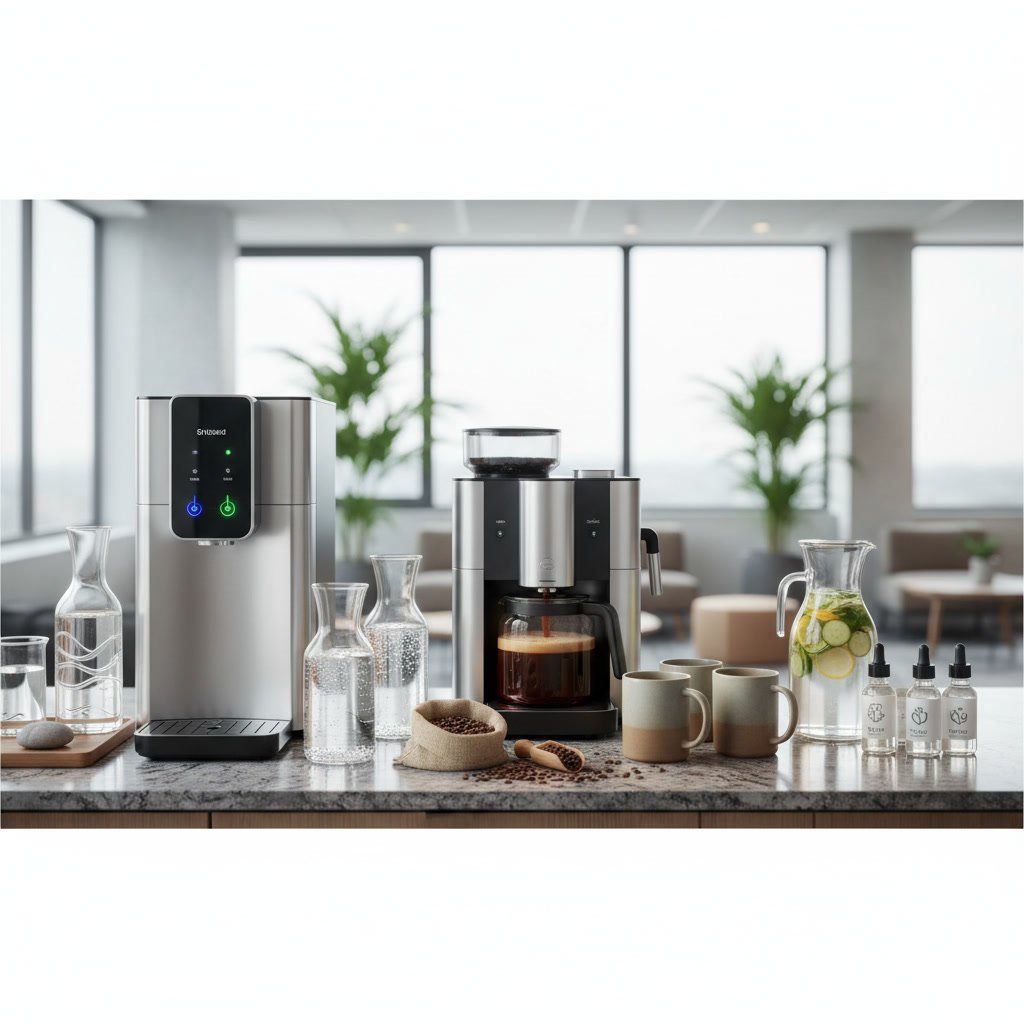 coffee beans and water bottles for office coffee delivery service