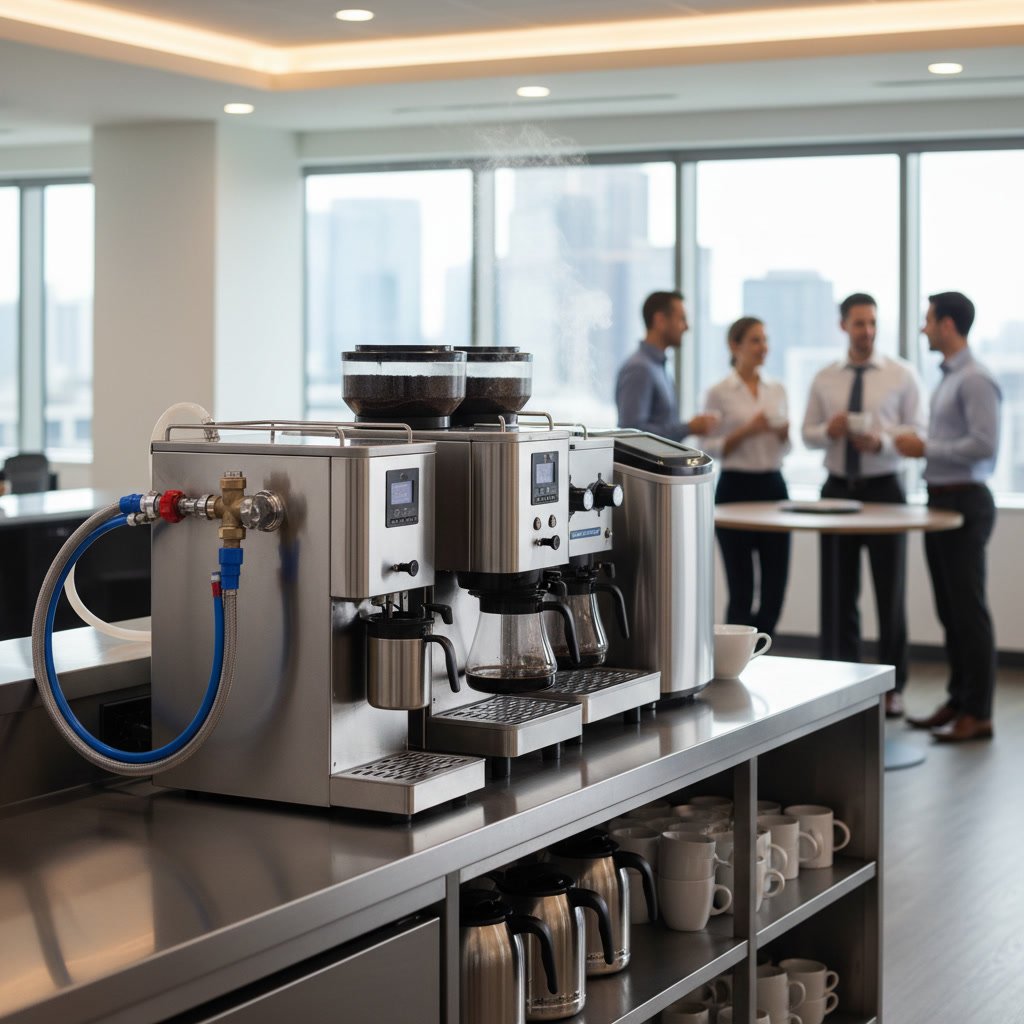 commercial coffee brewer connected to office water cooler in Las Vegas break room