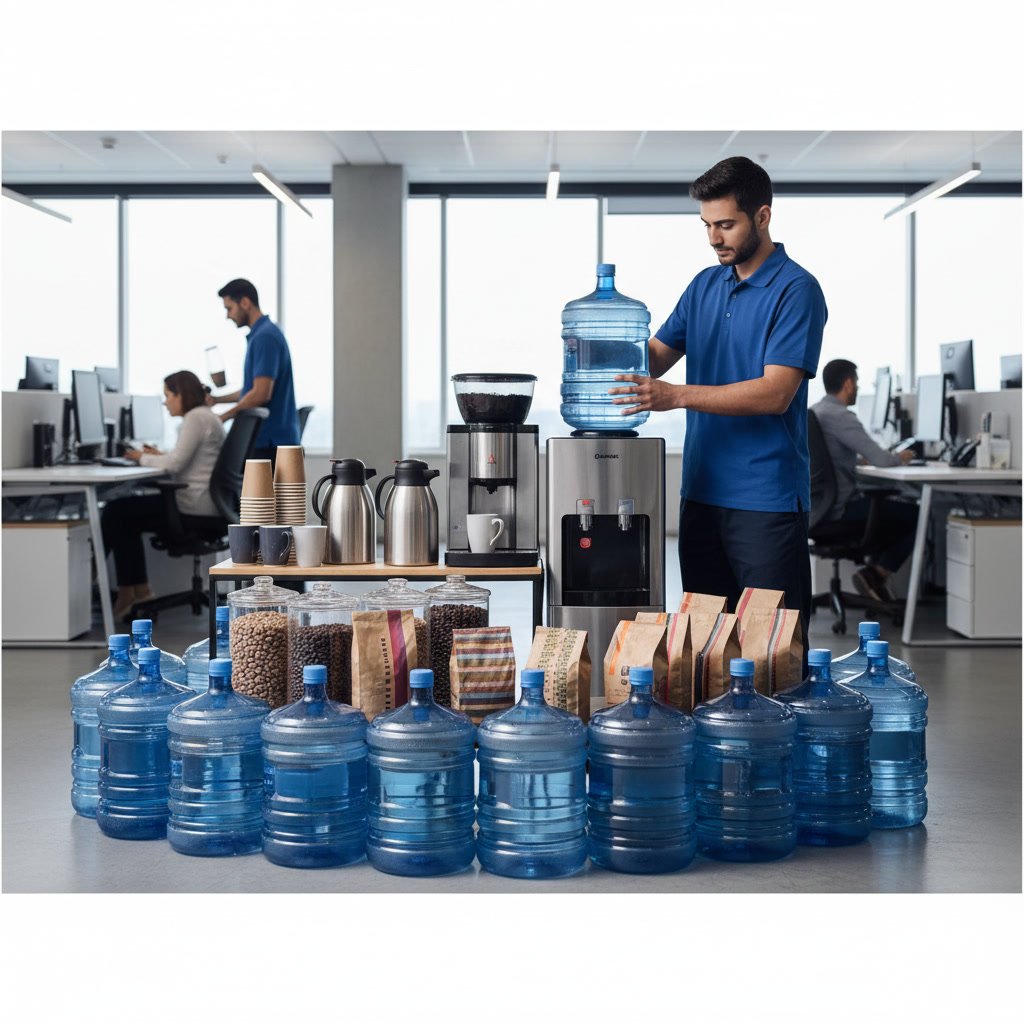 office break room with coffee station and water cooler setup in Las Vegas workplace