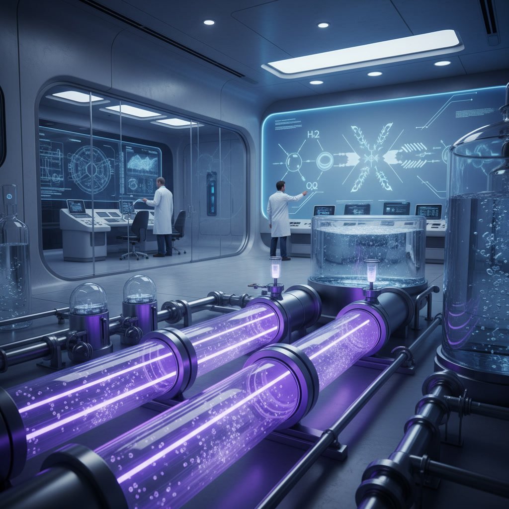 UV light chamber treating purified water to eliminate bacteria