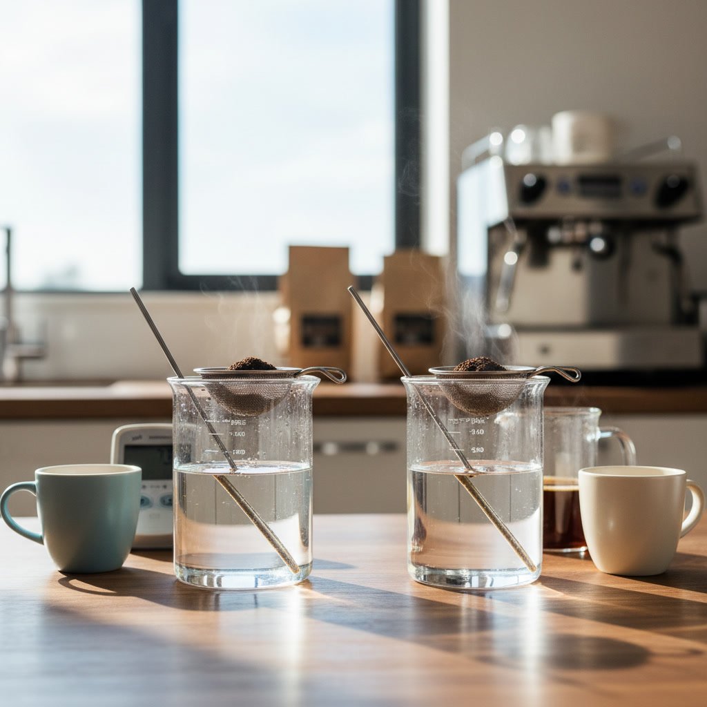side by side coffee taste comparison showing purified water versus tap water