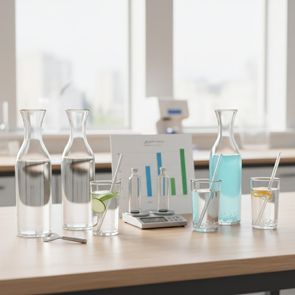 Person comparing electrolyte water and purified water bottles for hydration