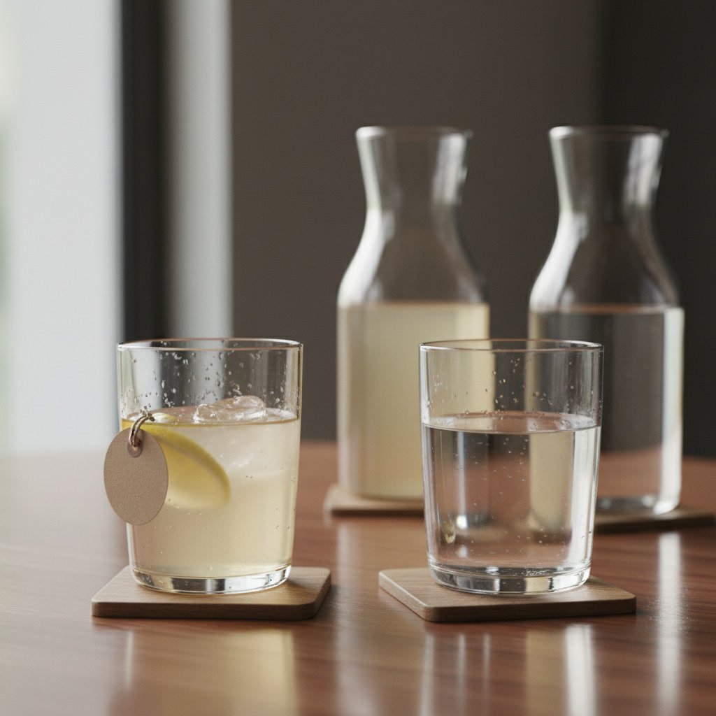 Side by side comparison of electrolyte and purified water clarity and quality